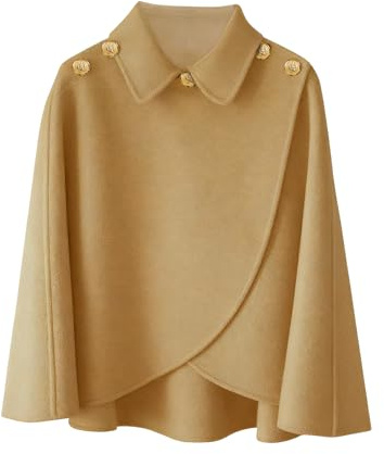 JFAN Poncho Damen Winter Warm Elegant Cape Cardigan Poncho mit Revers und Knöpfen für Herbst Winter