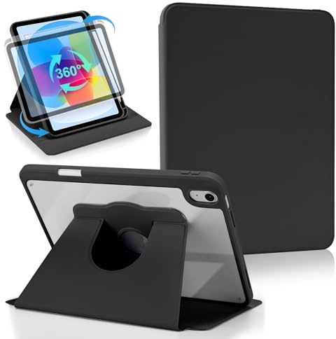 Koze Rotierende Hülle für iPad A16 11. Generation 2025 11 / iPad 10 Generation 10,9 Zoll 2022 mit Stifthalter, 360 Grad Drehbare Schutzhülle Acryl, Transparente Rückseite Stoßfeste, Schwarz