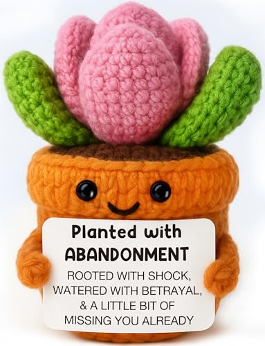Funny Coworker Leaving Gifts for Women Men - Crochet Succulent with Humor Message - Cute Crochet Flower Pot Office Desk Decor - Novelty Farewell Retirement Gag Gift Heartbreak,Goodbye Breakup