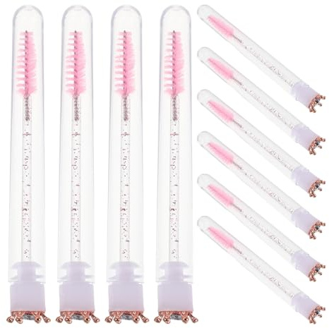 COOPHYA 10 Wimpernbürsten mit Hülle, Glitzer-Make-up-Spoolies in leeren Hüllen – Pink Crown leerer Mascara-Applikator für Mädchen-Make-up-Sets