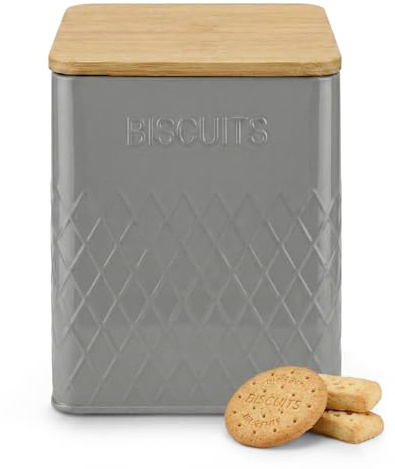 Besto Biscuit Tin Airtight | Biscuit Barrel with Stainless Steel Lid & Airtight Seal | Biscuits Tin & Jar for Storing Cookies & Rusks (Grey Square)