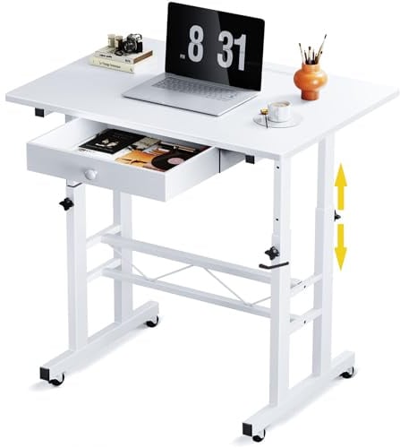GTPLAYER Höhenverstellbarer Schreibtisch, Computertisch Laptoptisch mit Schubladen,Tisch höhenverstellbar 80 * 50*(73-115) cm, Standing Desk mit Rollen