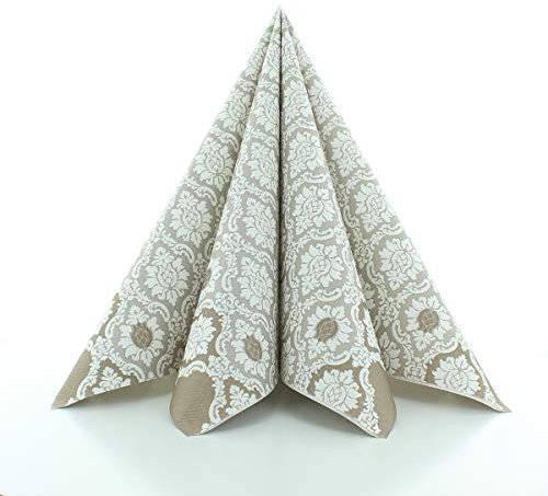 Sovie HORECA Airlaid Serviette MANDY in GRAU – 40 x 40 cm, 1/4 Falz, 50 Stück – Ornament-Blütendesign – hochwertige, stoffähnliche Einwegservietten für Gastronomie und Events