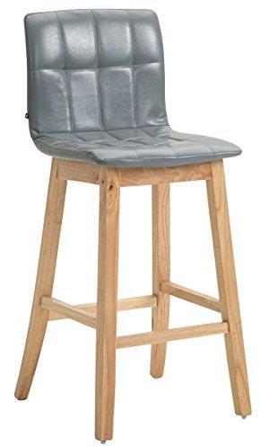 CLP Barhocker Bregenz mit Kunstlederbezug, Barstuhl mit Lehne, Thekenhocker aus Holz, max. Belastbarkeit 120 kg, Rückenlehne + Fußstütze für optimalen Komfort, Grau, Gestellfarbe: Natura