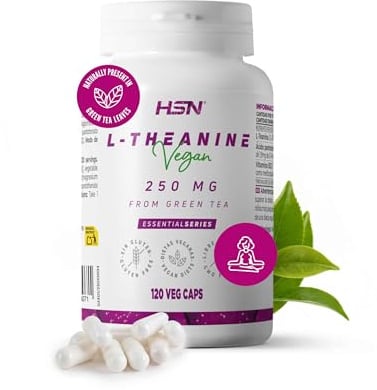 HSN L-Teanina 250mg | 120 Cápsulas Vegetales | Aminoácido Natural del Té Verde con Vitamina B12 y Ácido Pantoténico. Vegano, Sin Gluten, No-GMO