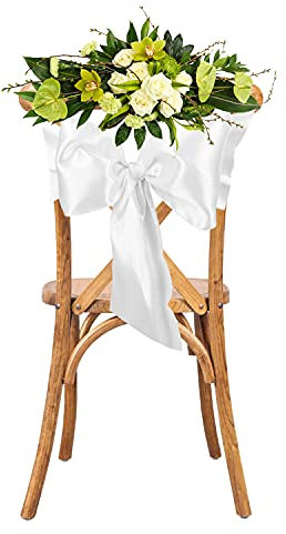 WedDecor White Satin Sash Ribbon Fuller Bow for Bridal Wedding Birthday Engagement Reception Party Banquet Event Dining Chair Decoration -7 x 108 (18 x 274cm) - 25pcs