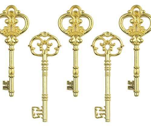 Makhry Mixed Set von 20 Extra Große Skelettschlüssel in Antik Gold - Set von 20 Tasten (2 Styles) - 3 1/4 Zoll Keys (Antikes Gold)