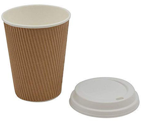 We Can Source It Ltd 100 x 12oz Ripple Brown Kraft Paper Cups - 3-PLY Disposable Insulated Coffee Cups with Secure White SIP Through Lids - Leak-Proof Durable Paper Cup for Tea, Coffee & Hot Beverages
