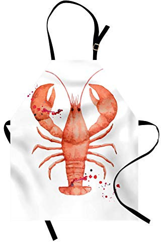 ABAKUHAUS Hummer Kochschürze, Frische Bio-Meeresfrüchte, Unisex-Küchenlätzchen mit verstellbarem Hals für Kochen Gartenarbeit, 67 cm x 80cm, Vermilion und Weiß