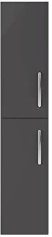 Nuie MOC362 Athena ǀ Modern Bathroom Wall Hung Contemporary Double Door Tall Boy Soft Close Storage Unit, 300mm, Gloss Grey