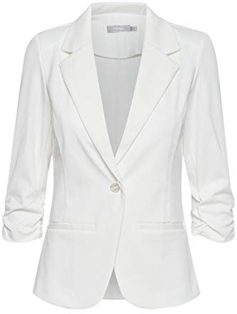 fransa FRZablazer Damen Blazer Kurzblazer Jacke mit Stretch Geraffte Ärmel mit Taschen, Größe:XL, Farbe:Antique (60010)