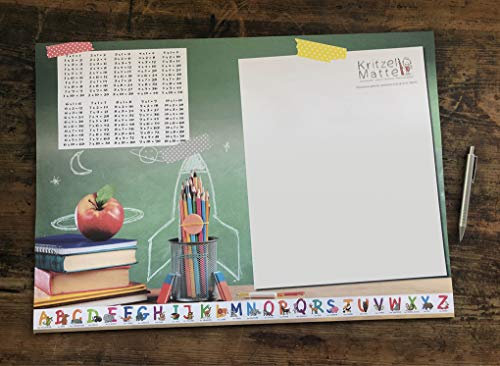 Schreibtischunterlage DIN A2 Papier XXL 1x1 ABC KRITZELMATTE Schreibunterlage mit 25 Blatt Papier zum Abreißen für Kinder und Erwachsene (1 Stück)