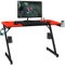 COSTWAY Z-förmige Gaming Tisch, Computertisch, PC Tisch mit Becherhalter, Kopfhörerhaken und Boxenständern, Schreibtisch für Zuhause oder Büro, 120 x 60 x 77cm, rot und schwarz