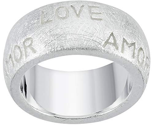 Vinani Damenring 925 Sterling Silber – Gebürstetes Amor Love Design, Zeitloser Schmuck für Frauen, Handgefertigter Ring, Erhältlich in Größe 64, 2RAM64