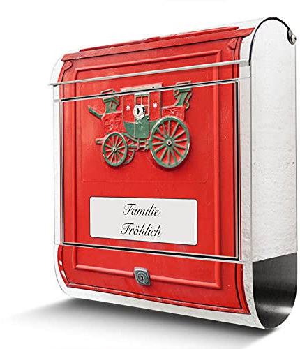 banjado® Briefkasten Edelstahl personalisiert Motiv Postkasten Nostalgie 38x43x12cm & 2 Schlüssel - rostfreier Edelstahl Briefkasten mit Zeitungsfach - Postkasten A4 Einwurf inkl. Montagematerial