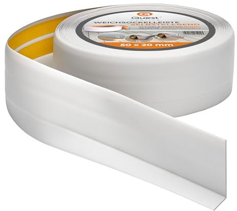 Quest Plinthe Souple Autoadhésive - 50 mm x 20 mm - Plinthe en PVC de finition - Pour l'intérieur, mur, sol, salle de bain, salon - Flexible, Étanche, Décoratif - 5 mètres, Gris cendré