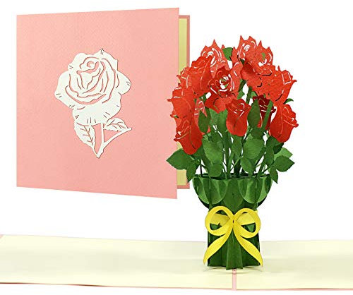 Geburtstagskarte Rote Rosen | Edle Pop up Karte zum Geburtstag, Valentinstag, Muttertag, Jahrestag mit 3D Rosenstrauß | Glückwunschkarte oder Gutschein, F22