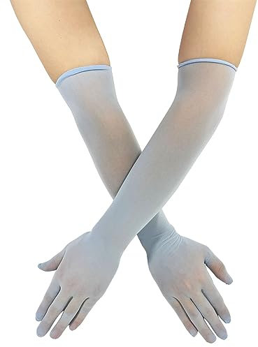 ZUYPSK Damen Herren Nahtlose Handschuhe Stulpenärmel Elastisch Strumpfhosen Nylon Durchsichtig Ellenbogen Lang für Hochzeit Abend Party Cocktail Ball Accessoires (Blau, Einheitsgröße)