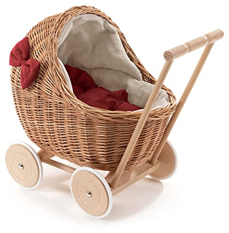 e-wicker 24 Alles aus Weide DESAYER PUPPENWAGEN AUS WEIDE MIT LEINEN BETTWÄSCHE, Spielzeug AUS WEIDEN, NATÜRLICHE KINDERSPIELZEUG, EIN KINDERGESCHENK