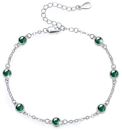 JFASHOP Malachit Armband Silber 925 Malachit Armkette für Damen Malachits Verstellbar Armreif Schmuck Muttertags Geschenke für Frauen Kinder Mama Frau Freundin Tochter Mädchen