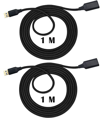 CESFONJER Rallonge USB 3.0, 1M USB 3.0 Câble Extension Mâle A vers Femelle A Compatible pour Clé USB, Hub USB, Disque Dur Externe, Imprimante(2pcs, noir)