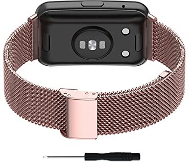 Compatible avec Bracelet Huawei Watch Fit Protection Acier Cellular Coque avec Sangles Rechange Metal montre Pour Femme Et Homme Compatible avec Huawei Watch Fit Bracelet (rose)
