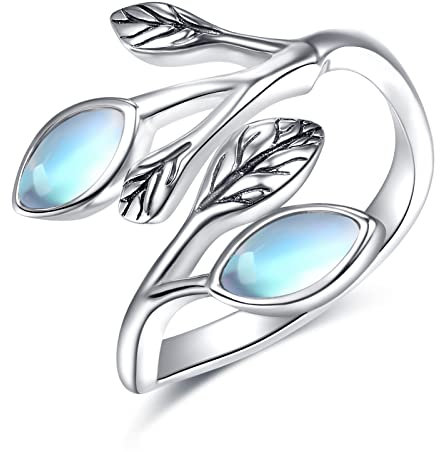 PRAYMOS Ring Silber 925 Damen Mondstein Ring Solitaire Fingerring Statement Vintage Daumenring für Mädchen