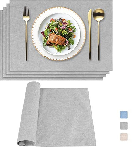 Weldomcor Tischsets Abwaschbar Leinen 4er Set Tischsets Stoff Hitzebeständige Platzdeckchen Doppelseitiges Nähen Platzset für Hause Dinnerpartys Küche Restaurant und Hotel (Grau)
