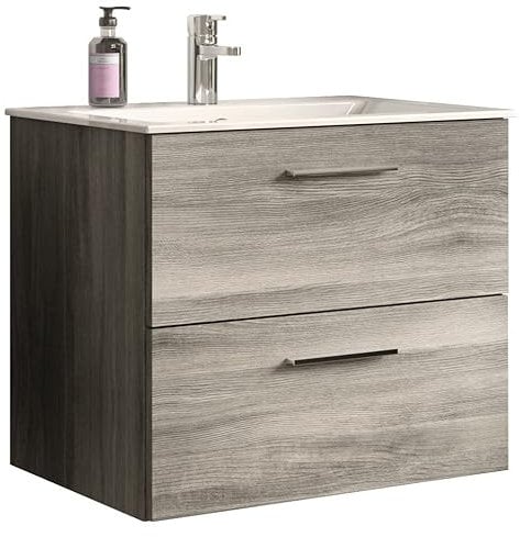 Newroom Waschbeckenunterschrank Rauchsilber Badschrank Modern - 60x52x44 cm (BxHxT) - Standschrank Badezimmermöbel Waschbecken - [Fiona.one] Bad Badezimmer WC