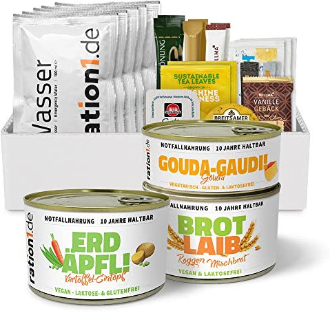 ration1 EPa Kartoffel Eintopf (Vegan, Laktose-, Glutenfrei), Premium Tagesration, Einmannpackung wie EPA Bundeswehr, Konserven & Wasser 10 Jahre haltbar, Emergency Food, Notfallnahrung Fertiggerichte