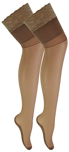 Sock Snob 2 Pair Womens Ladies Seamed Lace Top Thigh High Stockings