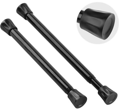 TYRON Gardinenstange, klein, verstellbar, 17,8 bis 26,7 cm, kurze Mini-Fenster-Federvorhangstange, geeignet für Küche, Haustür, Regalteiler (schwarz, 2 Stück)