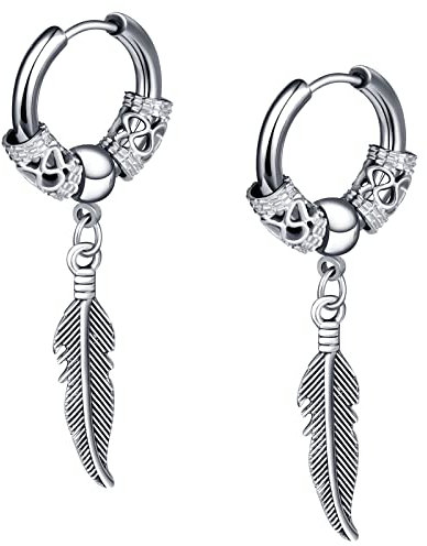 feilok Boucles d'oreilles goujons bouchons d'oreilles en acier inoxydable hommes femmes plumes boucles d'oreilles