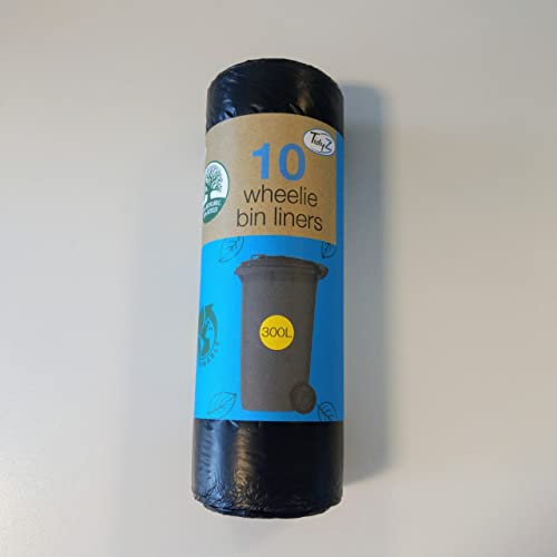 TIDY 10 wheelie bin liners Xtra-Tuff Strong & Secure Large Dustbin Liners Tear Resistant Waste Rubbish Black Bags 300L (pack of 1)