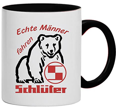 Echte Männer fahren Schlüter Traktor Tasse Kaffeebecher Keramik, 330 ml Inhalt | Weiß/Schwarz