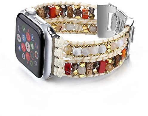 CHARMINGO Boho Cinturino per Apple Watch, cinturino multistrato in pelle con perline, 38 mm-45 mm, 14,5-20 cm