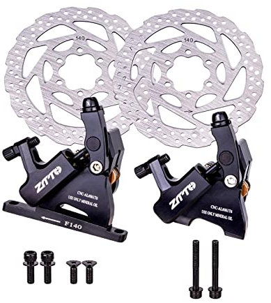 pistro Ultralight Bicycle Hydraulic Disc Brake Calipers Set with Mounting Bolt, 140mm Floating Discs Bike Repair Component Parts - Black with Disc