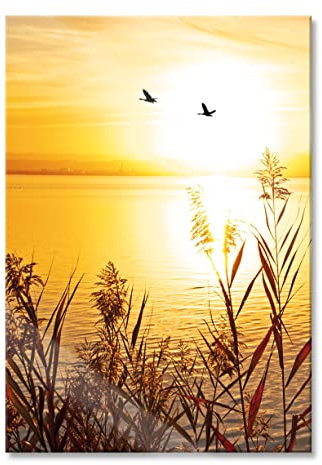 Pixxprint Glasbild, Wandbild aus Echtglas, Sonnenuntergang am See, 60x80 cm, inkl. Aufhängung und Abstandshalter