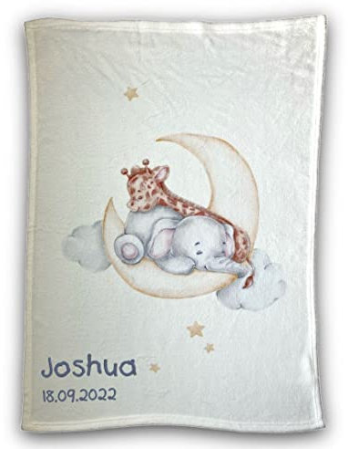 Wolimbo Babydecke - 75x100cm - Motiv Sleeping on The Moon - personalisierbar - Krabbeldecke mit Wunsch Name/Motiv - Kinderdecke - Geschenk zur Taufe, Geburt, Geburtstag