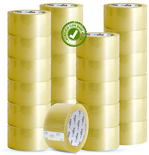 OFITURIA m-office Transparentes Klebeband, selbstklebendes Verpackungsband für Kartons, Versand, Umzüge und Handwerk, sicheres und robustes transparentes Papier (48 mm x 66 m, x24)