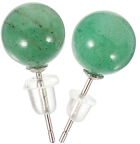 EXCEART Schmuck Ohrringe Jade-Ohrringe Ohrstecker 925Er Sterlingsilber Edelstein-Ohrringe Runde Kugel-Ohrstecker Vintage-Ohrringe Schmuck Für Frauen Freundin Geschenk Grün Retro-Ohrringe