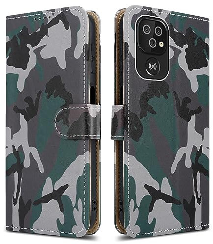 PIXFAB For Doro 8200 Leather Phone Case, Magnetic Closure Full Protection Book Folio Design, Wallet Case Cover [Card Slots] and [Kickstand] For Doro 8200 - Camouflage