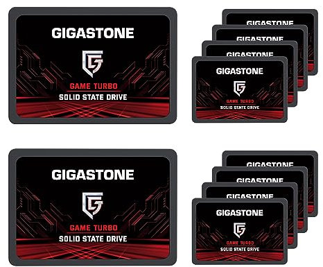 Gigastone SATA SSD internes 128Go (Lot de 10) 2.5 SATA III Interface 3D NAND Disque Dur SSD Disque de Jeu Compatible avec Ordinateurs Portables et Ordinateurs de Bureau 2.5 Pouces 520Mo/s SLC Cache