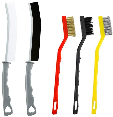 Set di 5 Spazzole per Fessure con Setole Angolate Rigide - Pulizia Facile di Finestre, Porte, e Angoli Difficili - Detergente per Fughe e Spazi Stretti - Perfetto per Pavimenti, Bagno e Cucina