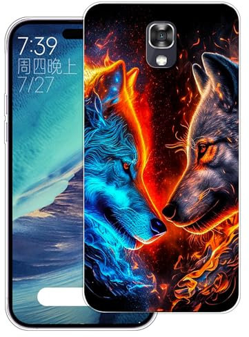 WUACYEAMING Hülle für LG X Screen,Aesthetic Motiv Weiche Silikon Muster TPU Bumper Stoßfest Schutzhülle Transparent Mädchen mit Cover HandyHülle case Pattern-(Zwei Wölfe)