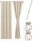 Cozyor Praktisches Set ohne Bohren: 2X Vorhang + 1x Klemmstange 70-120 cm + 2X Raffhalter mit Magnet Blickdicht & verdunkelnd, als Raumteiler, Fenster & Tür Beige Thermovorhang 240x135cm