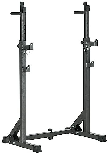 SPORTNOW Heavy-Duty Squat Rack, Adjustable Barbell Rack with Dip Station, Multi-Function Weight Lifting, for Home, Gym, Max Load 150kg - Black