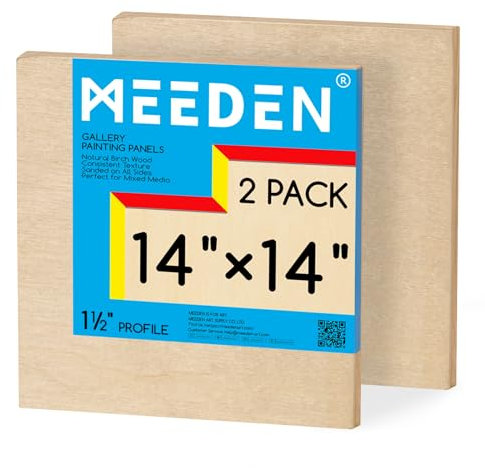 MEEDEN Unfinished Wood Canvas Board: 1-1/2 Deep 14x14” Wooden Canvas Panel Pack of 2 - Blank Cradled Wood Art Board for Painting