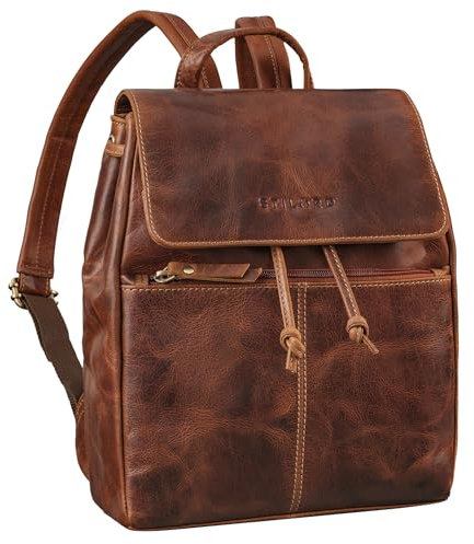 STILORD 'Jette' Kleiner Damen Rucksack Elegant Cityrucksack Echtleder Tagesrucksack Vintage Frauen Lederrucksack schicker Damenrucksack, Farbe:cannes - braun