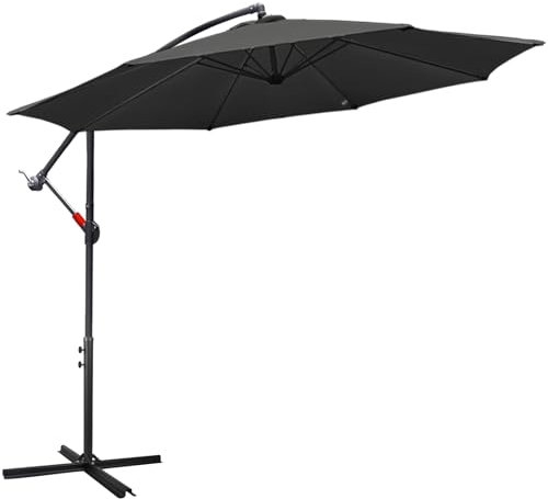 Fiqops Sombrilla de jardin 300 cm con manivela | sombrilla de aluminio con soporte, protección solar UV de aluminio, paraguas de manivela impermeable, Gris